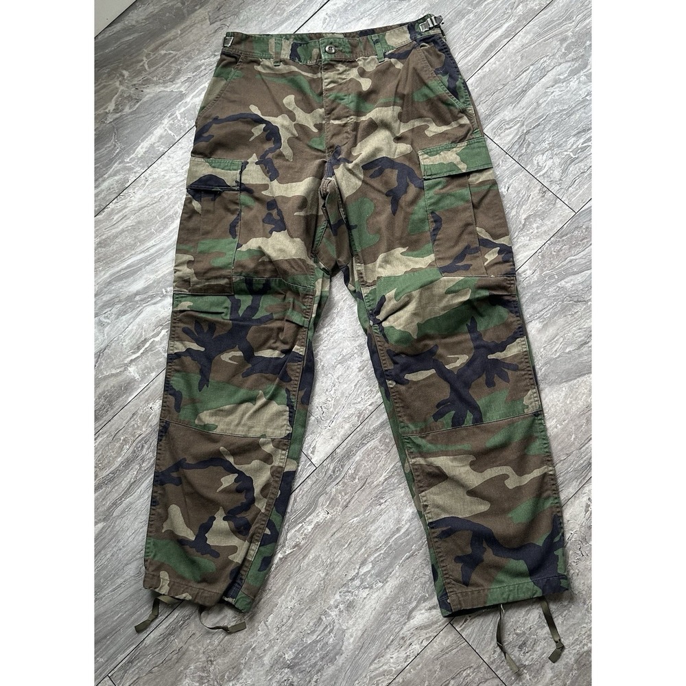 Vintage Woodland Camo BDU Pants Hot Weather Mens Medium Short Trousers USGI 0261